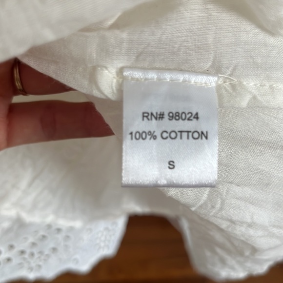 Love the Label Deep V Plunging Neck Ruffle Puff Sleeve 100% Cotton Dress S - Picture 6 of 7